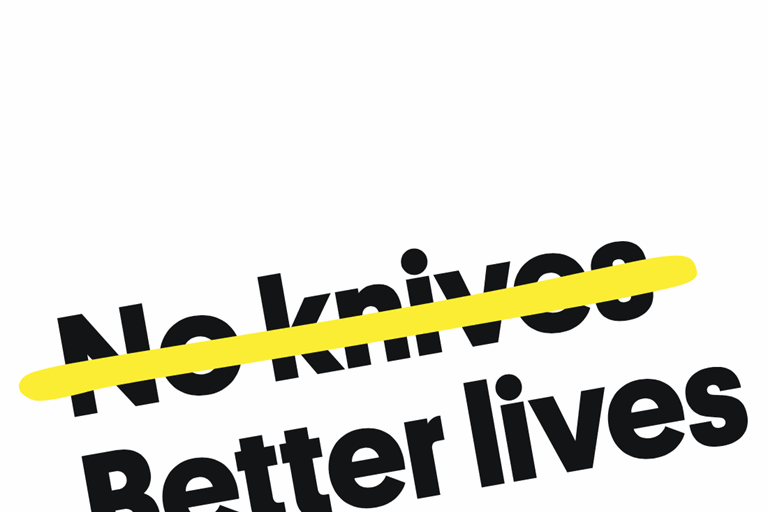'No knives Better lives' logo with 'No knives' crossed out