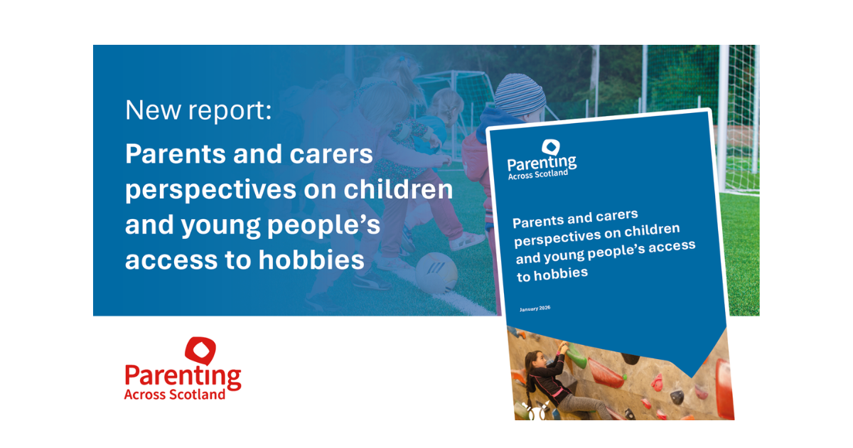 The image reads 'new report: parents and carers perspectives on children and young people's access to hobbies'